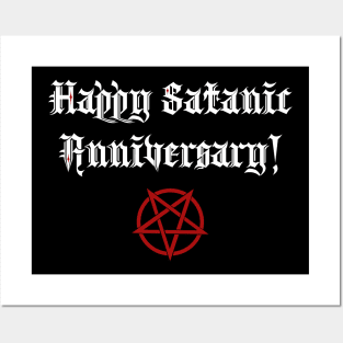 Happy Satanic Anniversary - with red inverted pentagram Posters and Art